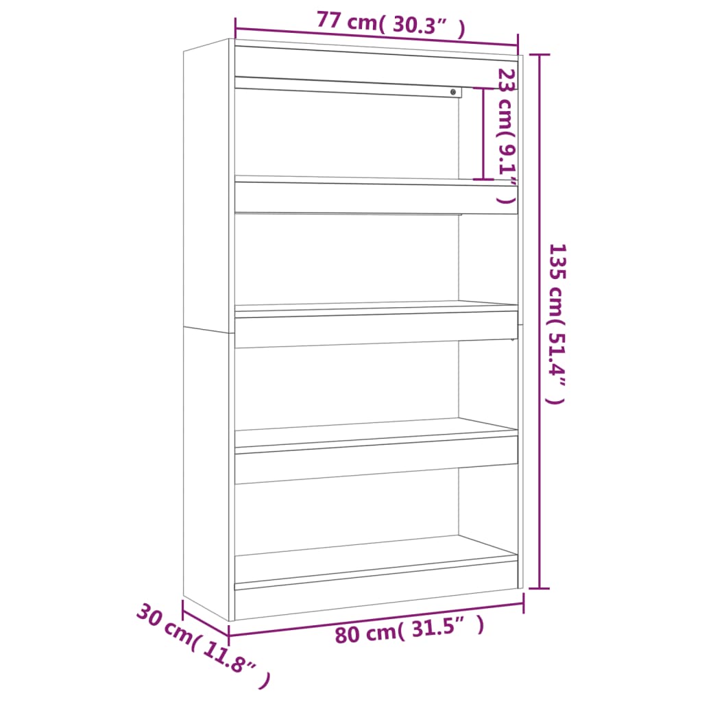 vidaXL Bokhylle/romdeler svart 80x30x135 cm konstruert tre