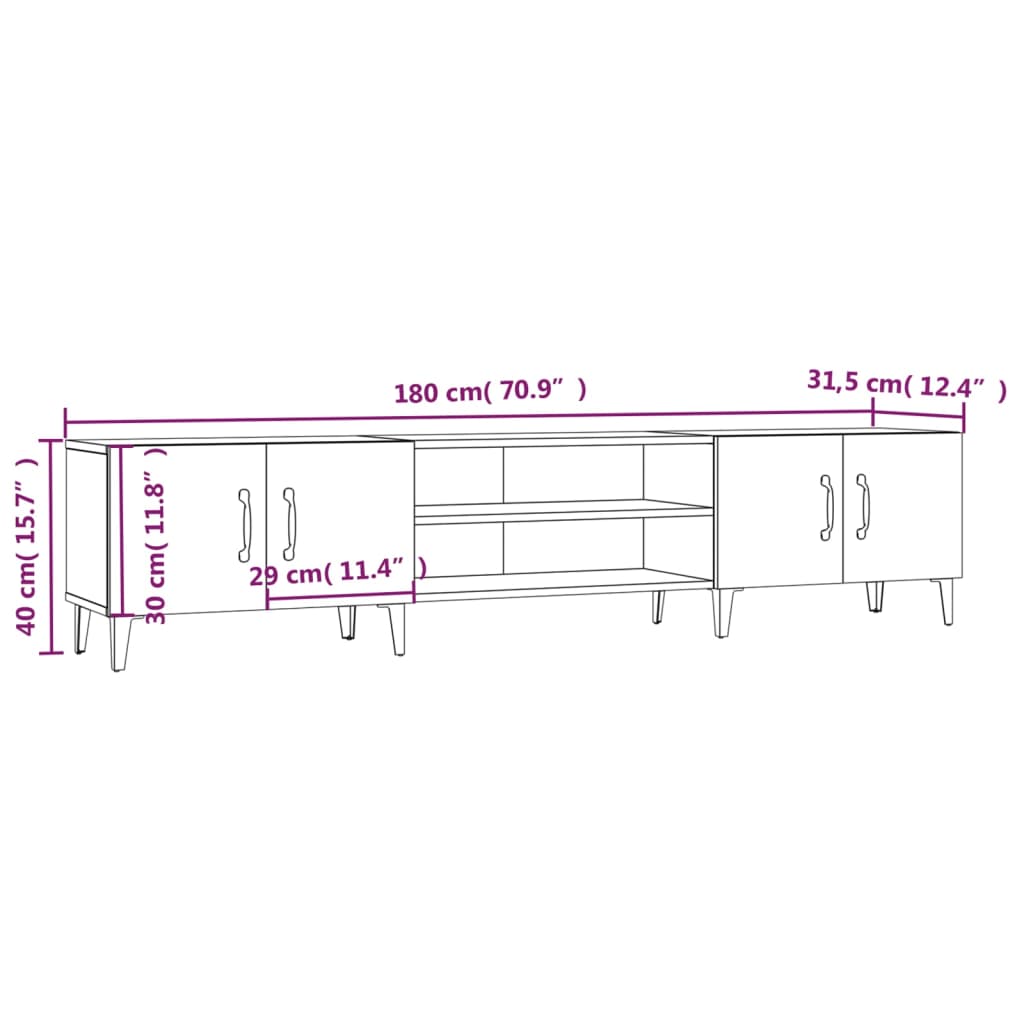 vidaXL TV-benk røkt eik 180x31,5x40 cm konstruert tre