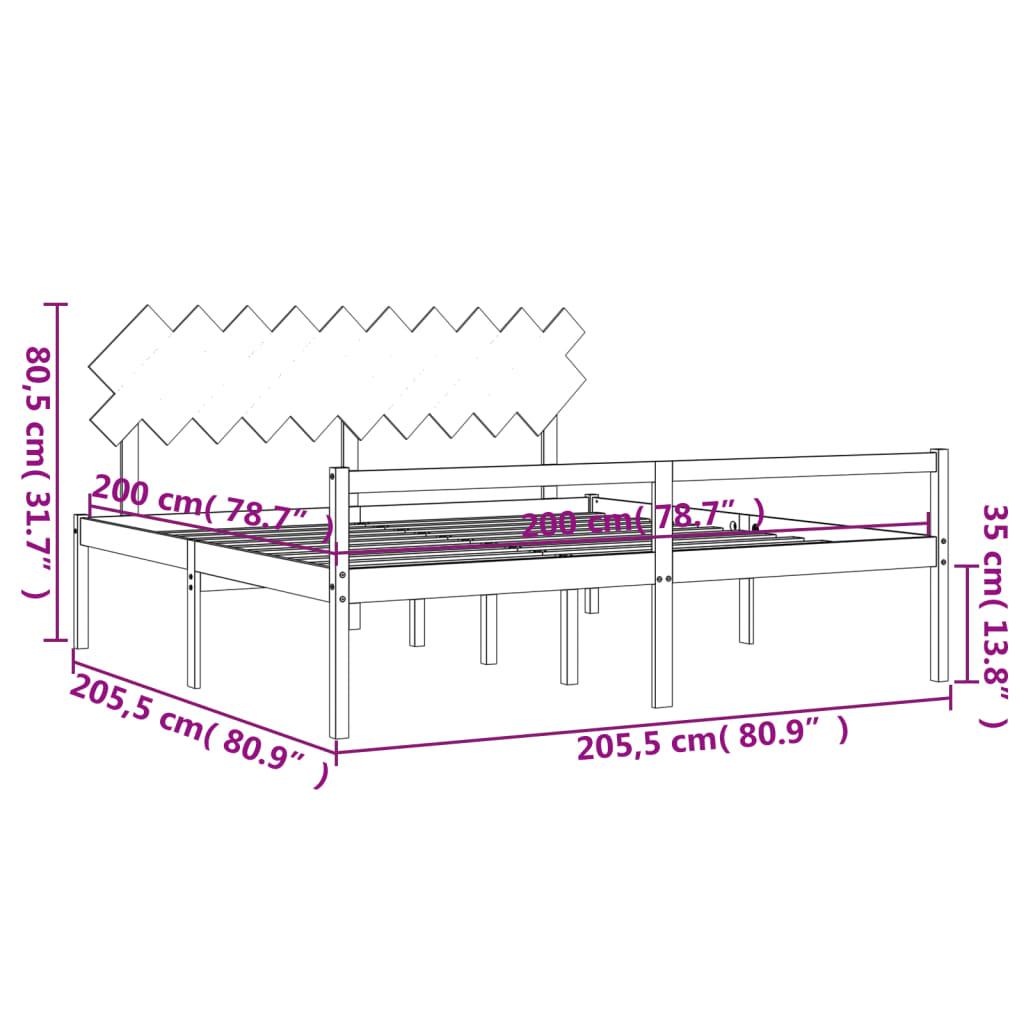 vidaXL Seniorseng med hodegavl svart 200x200 cm heltre