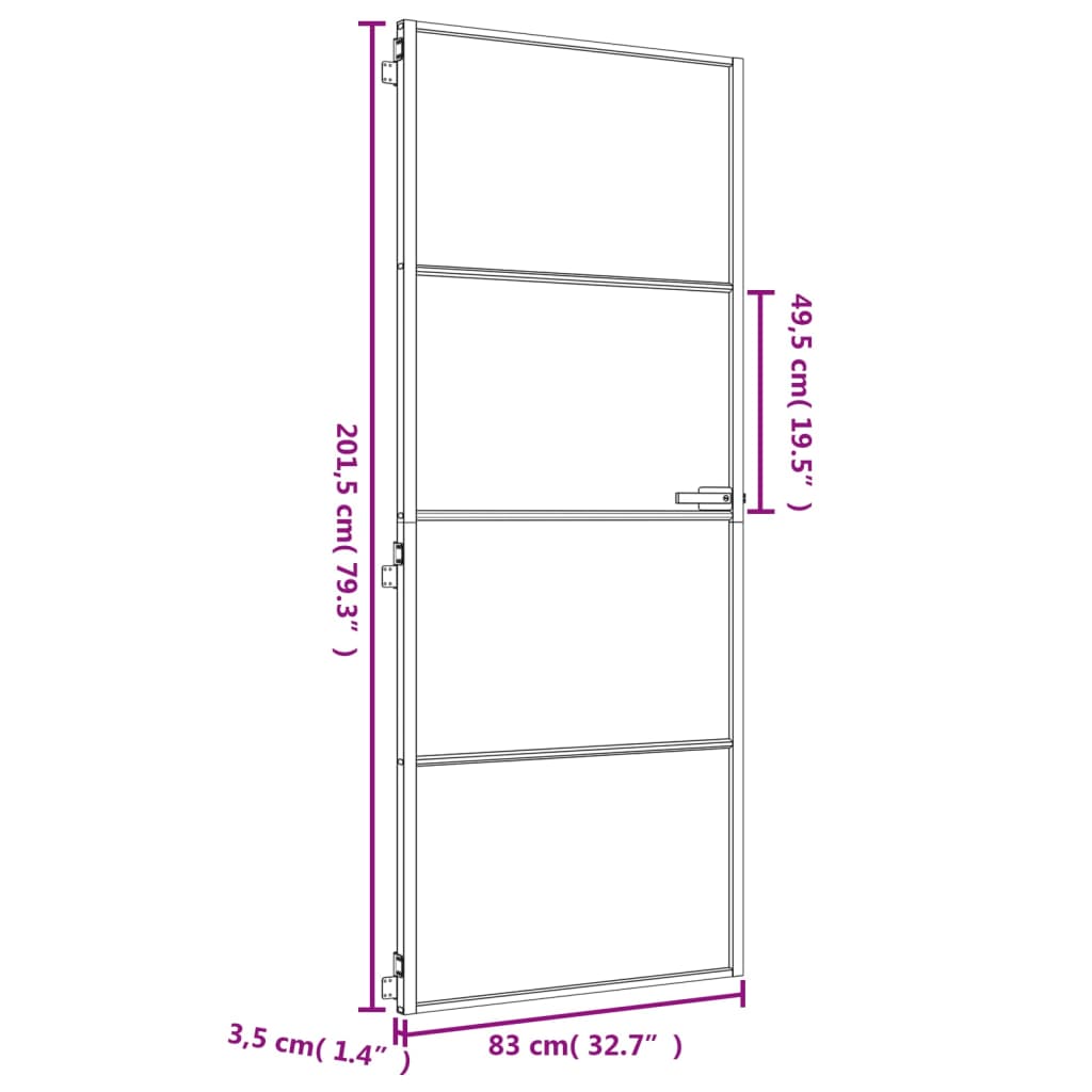 vidaXL Innerdør slank gull 83x201,5 cm herdet glass og aluminium