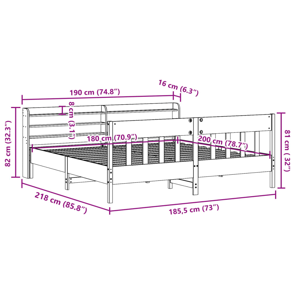 vidaXL Sengeramme uten madrass hvit 180x200 cm heltre furu