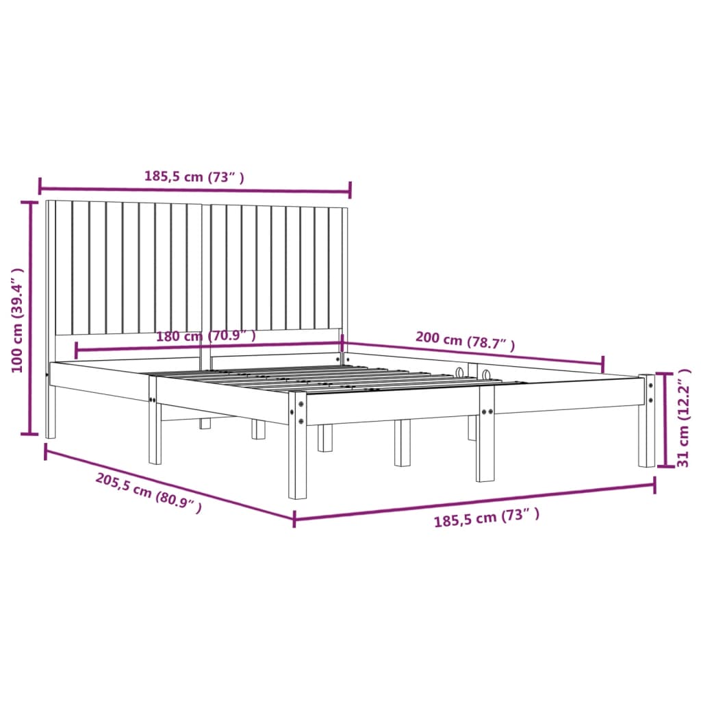 vidaXL Sengeramme heltre 180x200 cm Super King