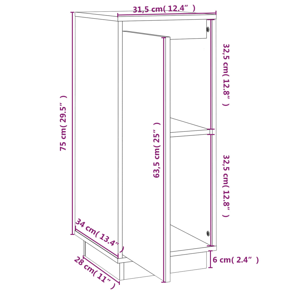 vidaXL Skjenker 2 stk honningbrun 31,5x34x75 cm heltre furu