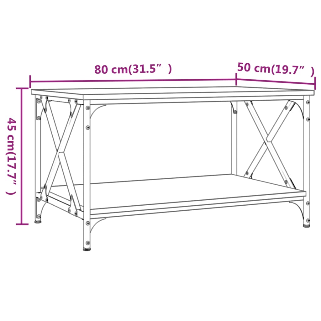 vidaXL Salongbord svart 80x50x45 cm konstruert tre og jern