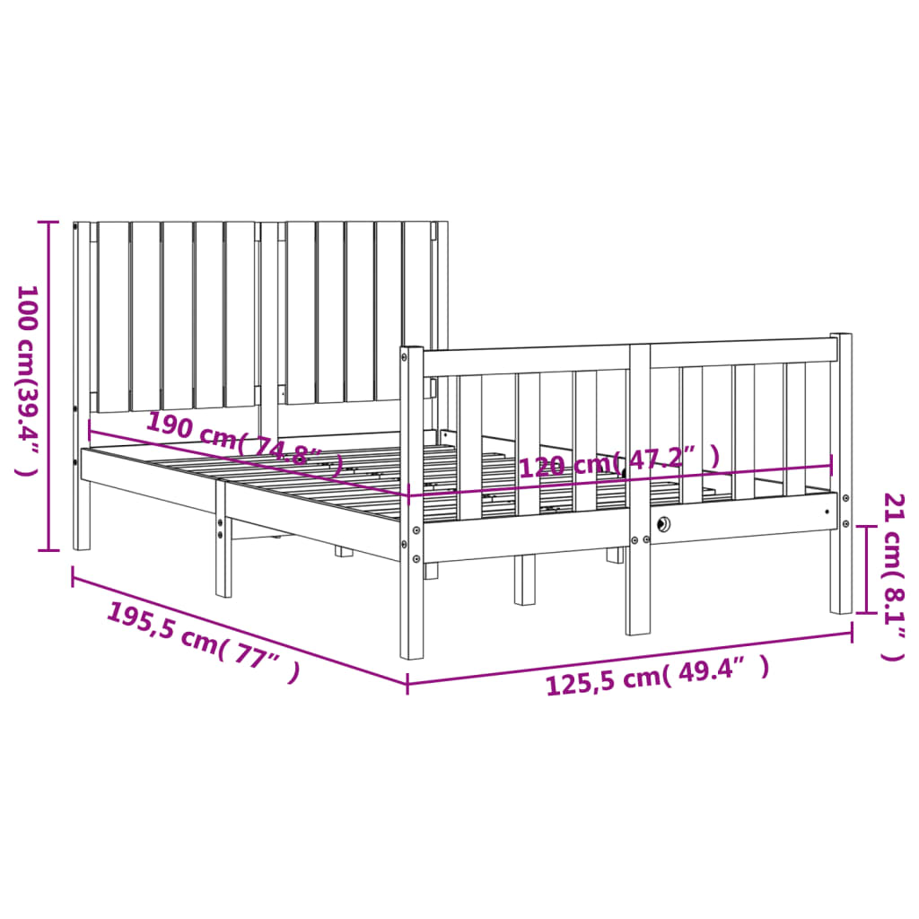 vidaXL Sengeramme med hodegavl small double heltre