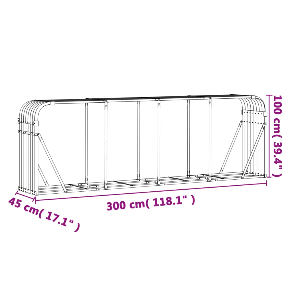 vidaXL Vedholder brun 300x45x100 cm galvanisert stål