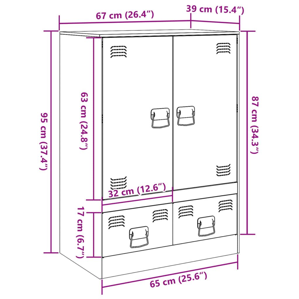 vidaXL Highboard sennepsgul 67x39x95 cm stål