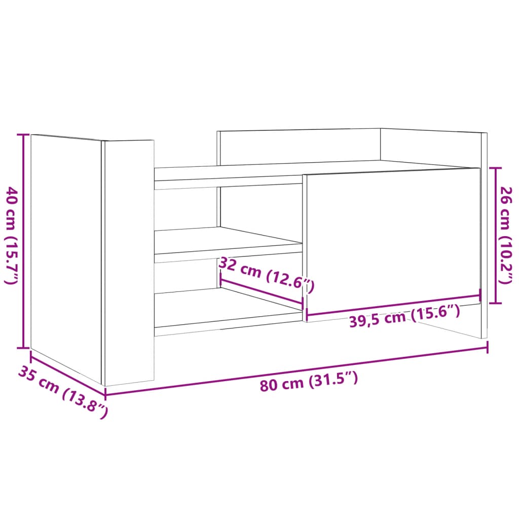 vidaXL TV-benk brun eik 80x35x40 cm konstruert tre