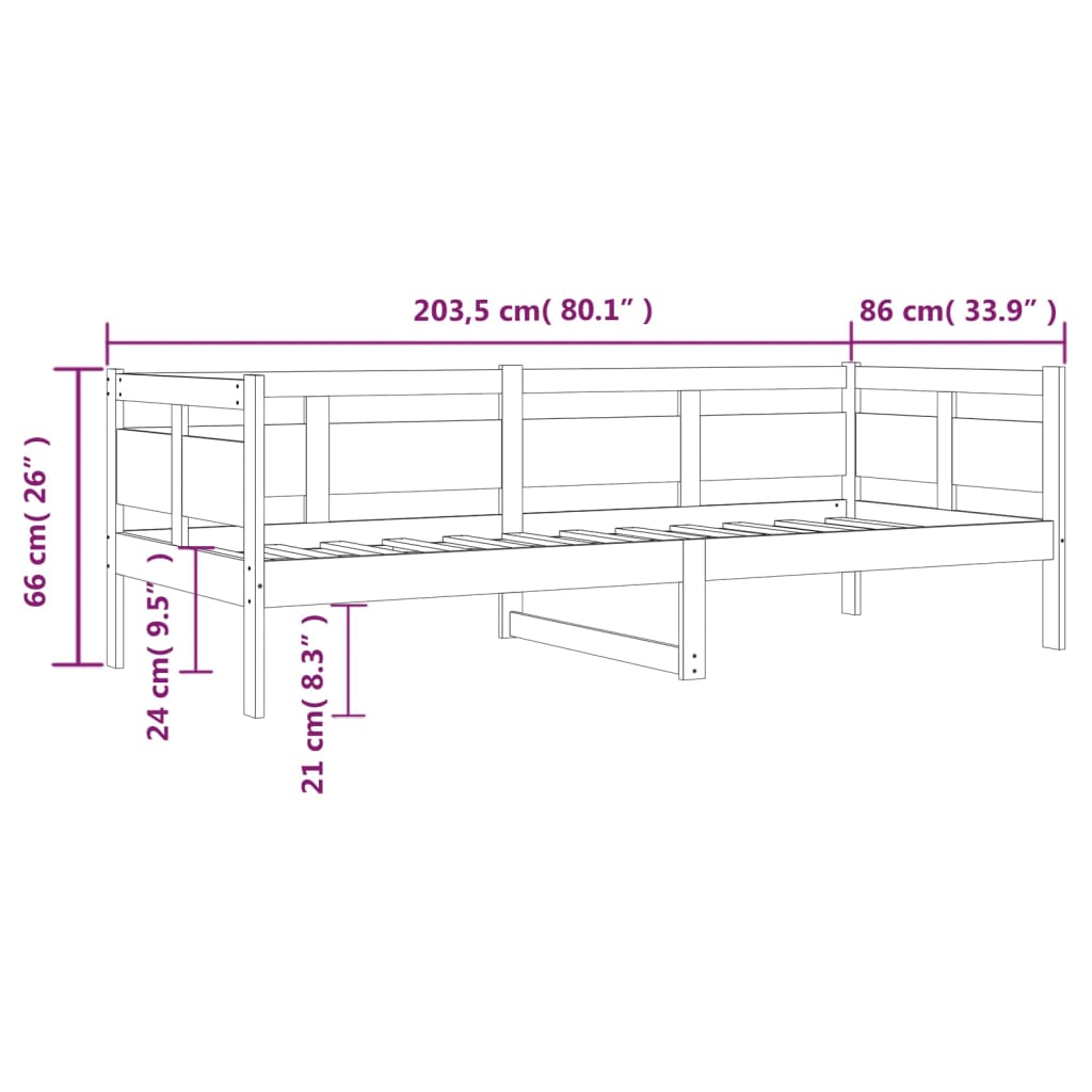 vidaXL Dagseng grå heltre furu 80x200 cm