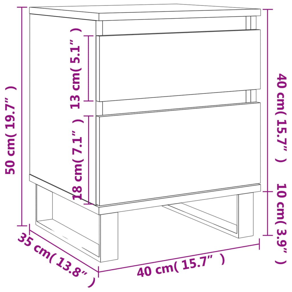 vidaXL Nattbord 2 stk hvit 40x35x50 cm konstruert tre