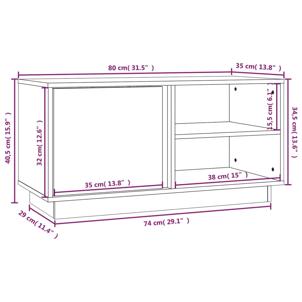 vidaXL TV-benk grå 80x35x40,5 cm heltre furu