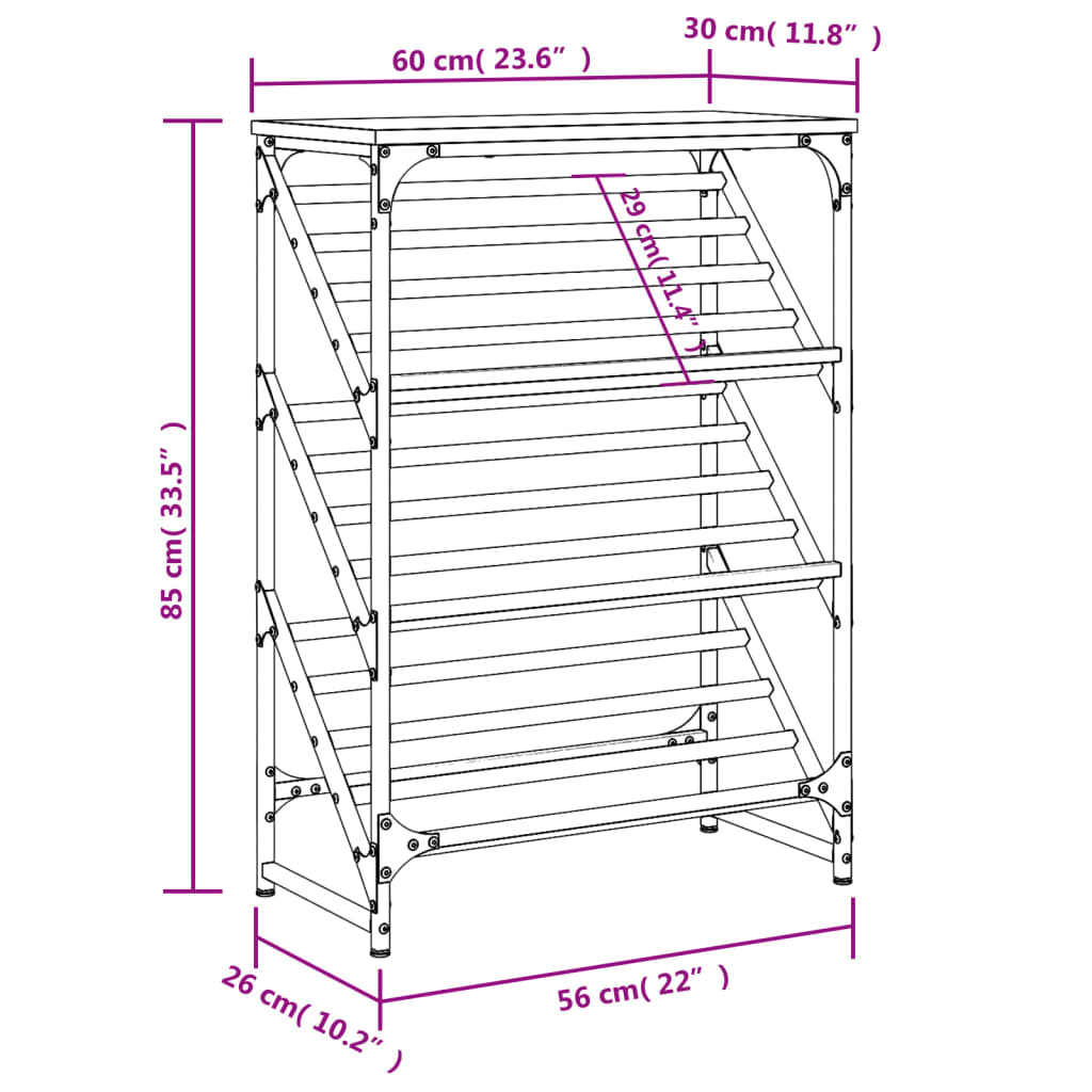 vidaXL Skohylle sonoma eik 60x30x85 cm konstruert tre