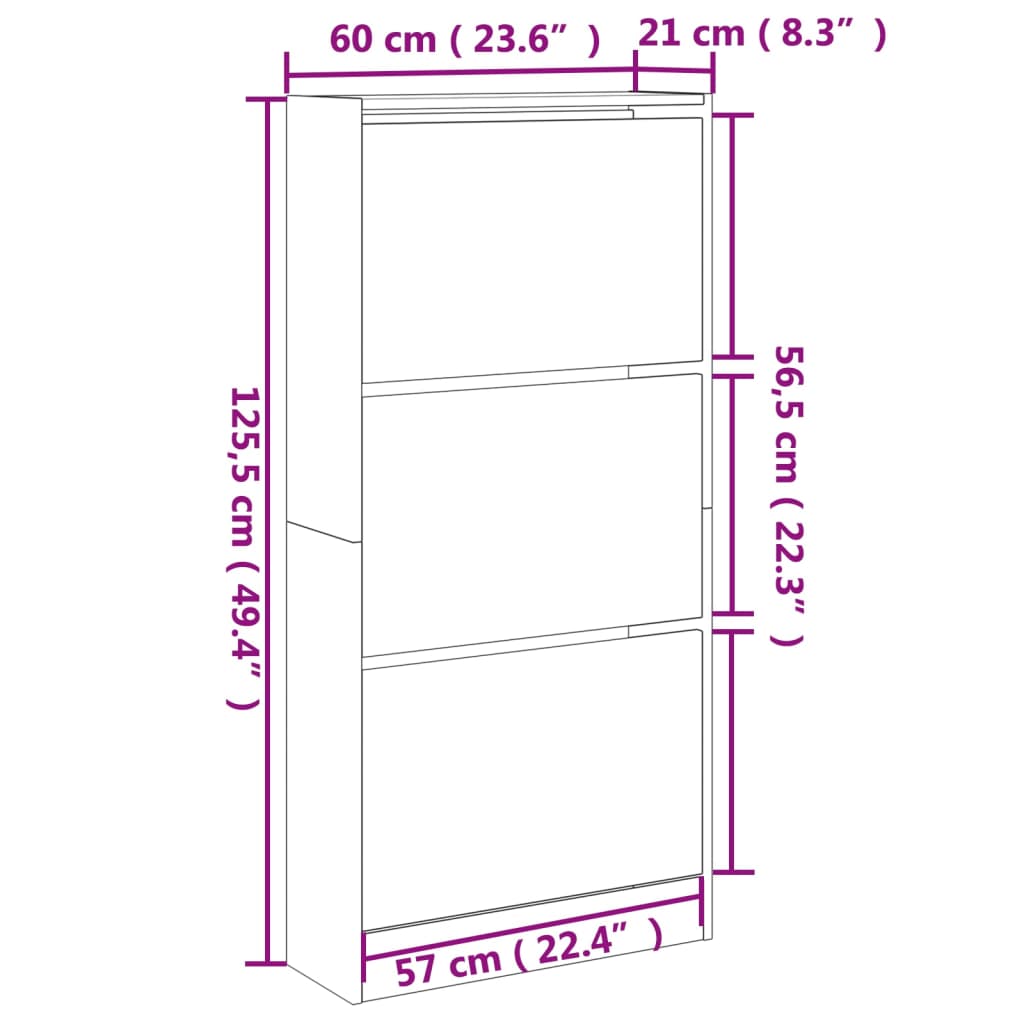 vidaXL Skoskap røkt eik 60x21x125,5 cm konstruert tre