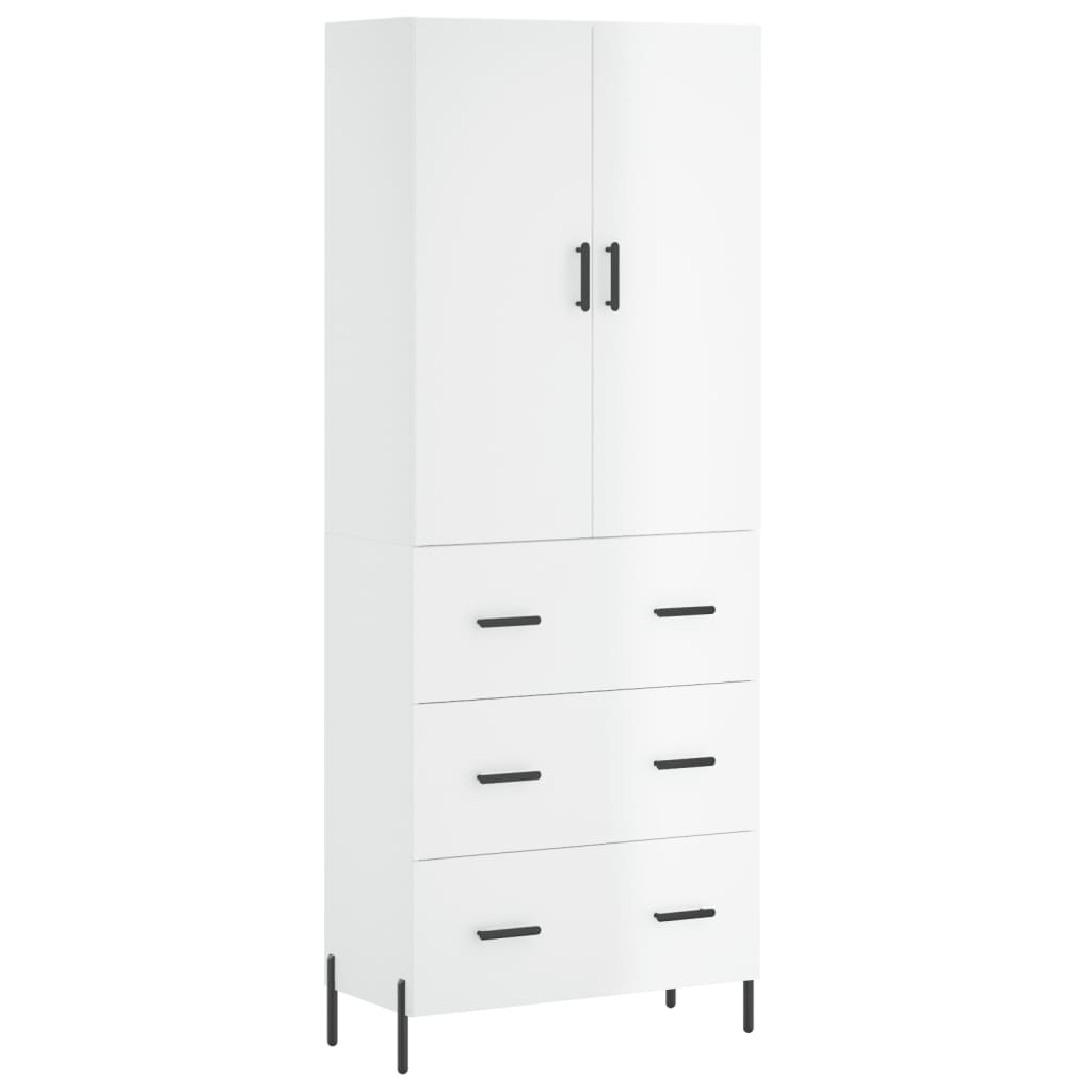 vidaXL Highboard høyglans hvit 69,5x34x180 cm konstruert tre