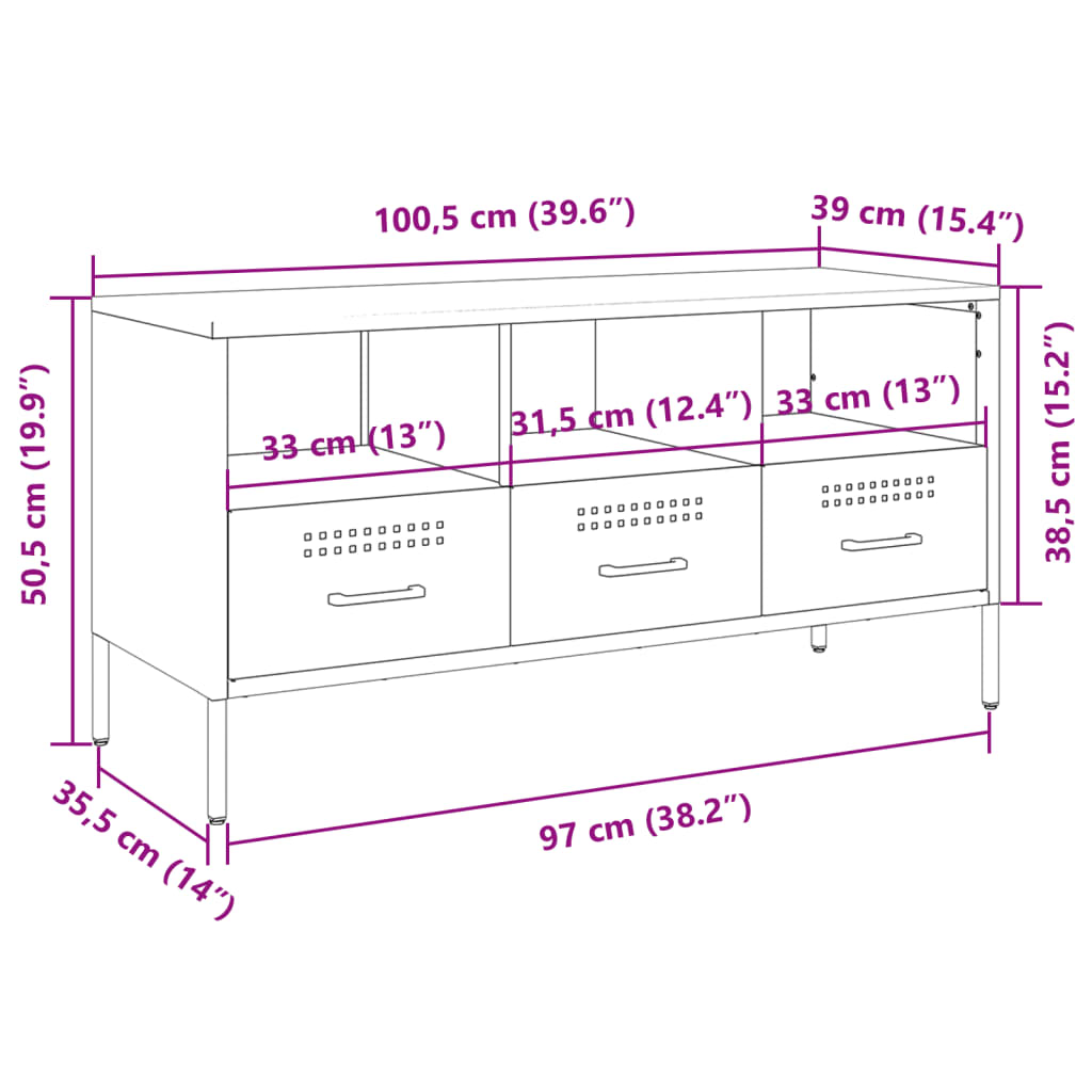 vidaXL TV-benk rosa 100,5x39x50,5 cm stål