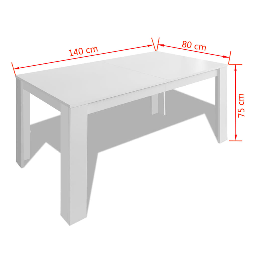 vidaXL Spisebord 140x80x75 cm hvit