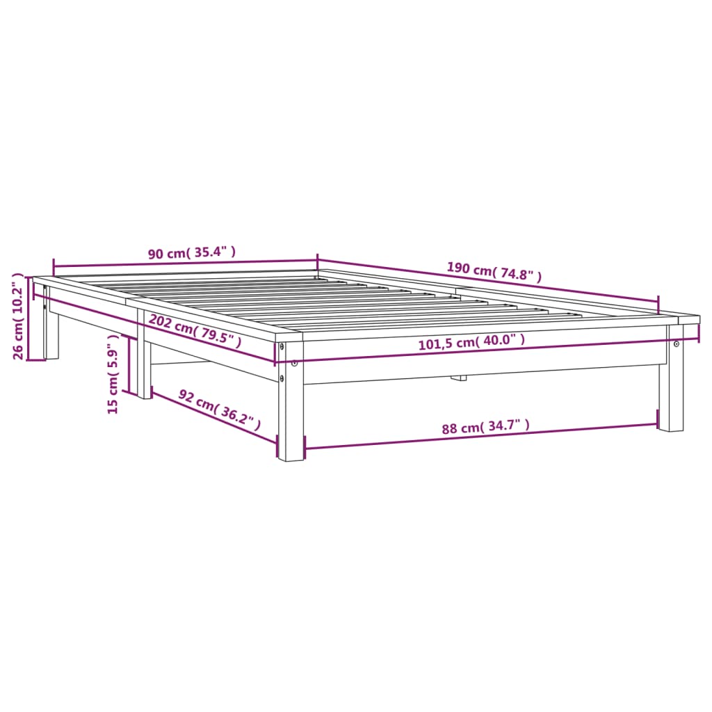 vidaXL Sengeramme grå 90x190 cm heltre furu Single