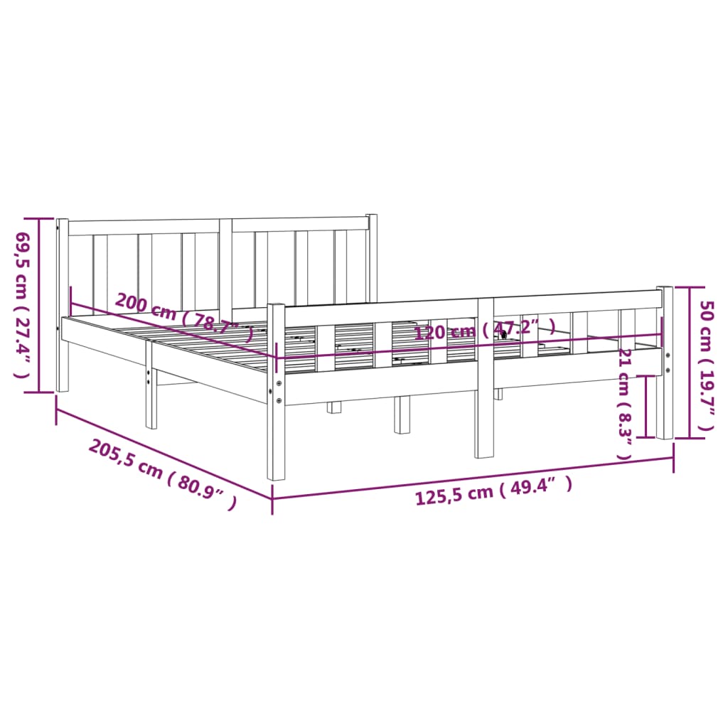 vidaXL Sengeramme svart heltre 120x200 cm