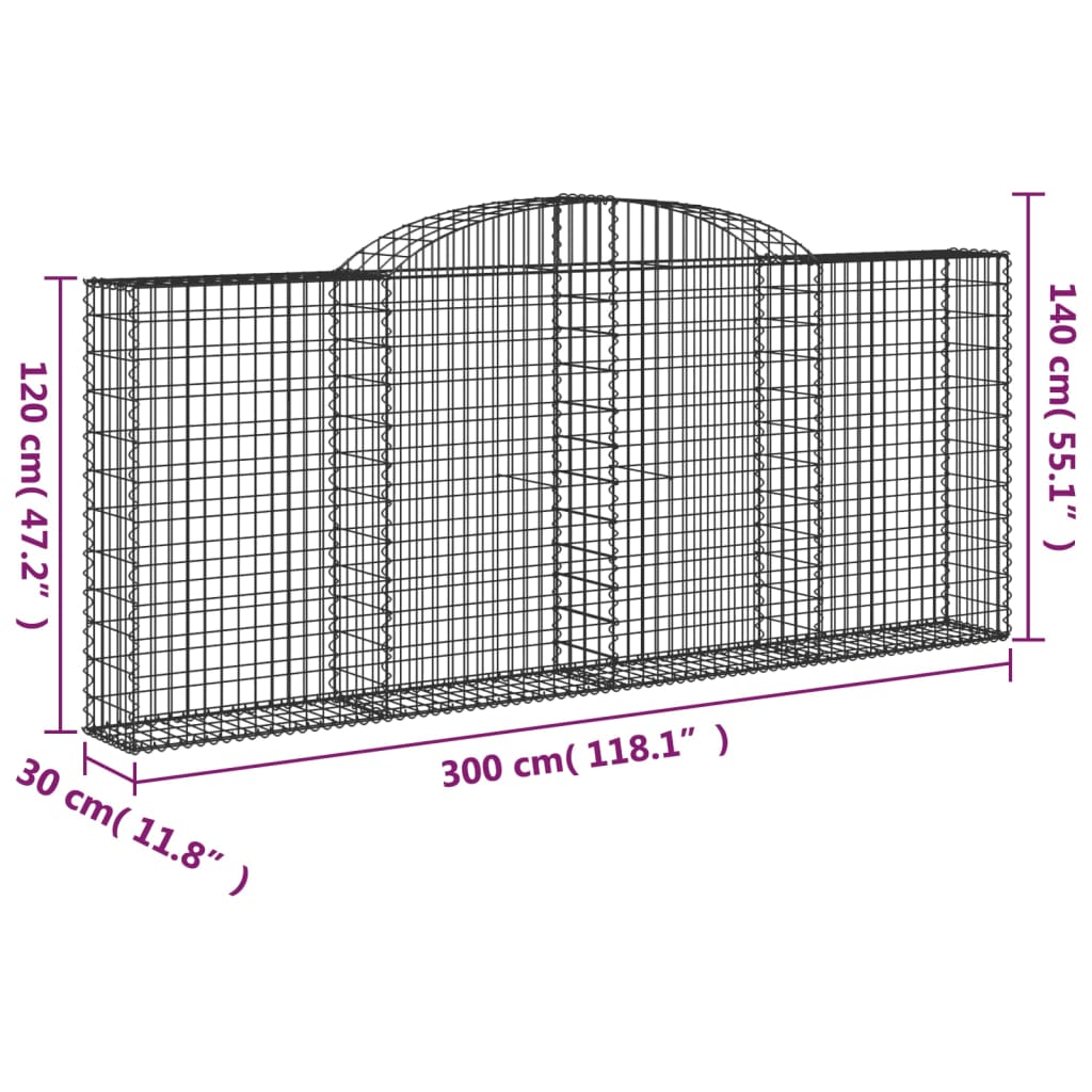 vidaXL Gabionkurver buede 9 stk 300x30x120/140 cm galvanisert jern