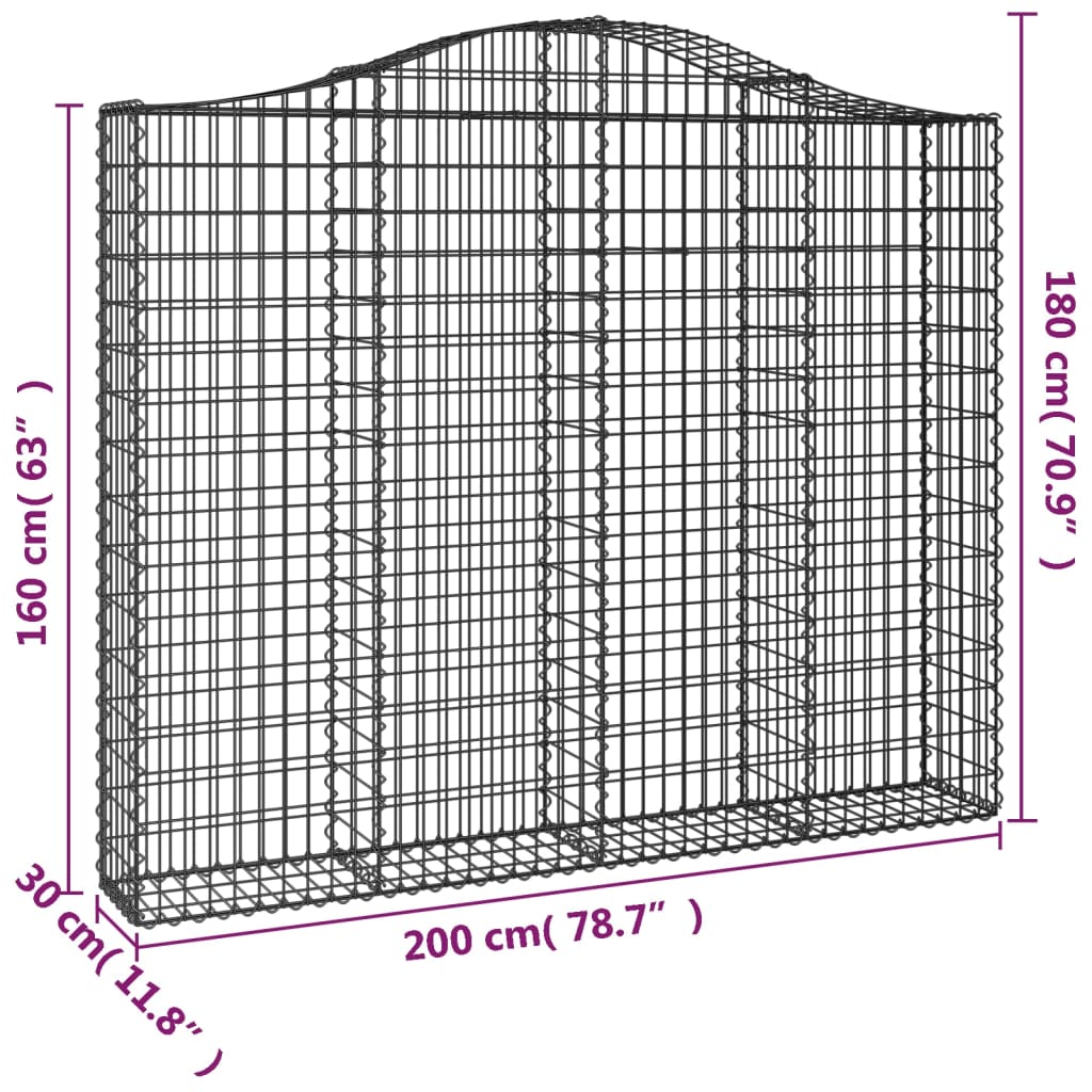 vidaXL Gabionkurver buede 6 stk 200x30x160/180 cm galvanisert jern