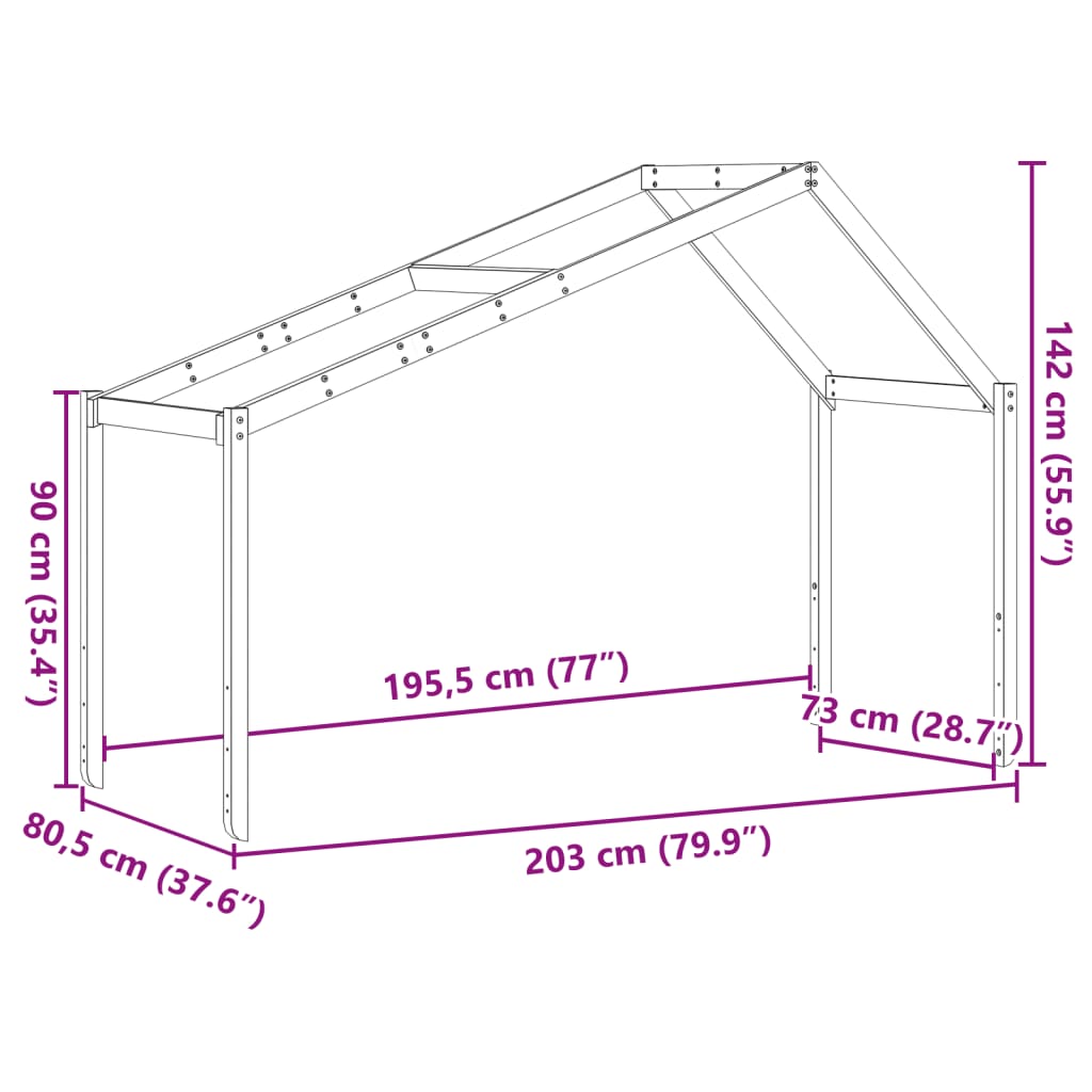 vidaXL Tak for barneseng 213x85,5x144,5 cm heltre furu