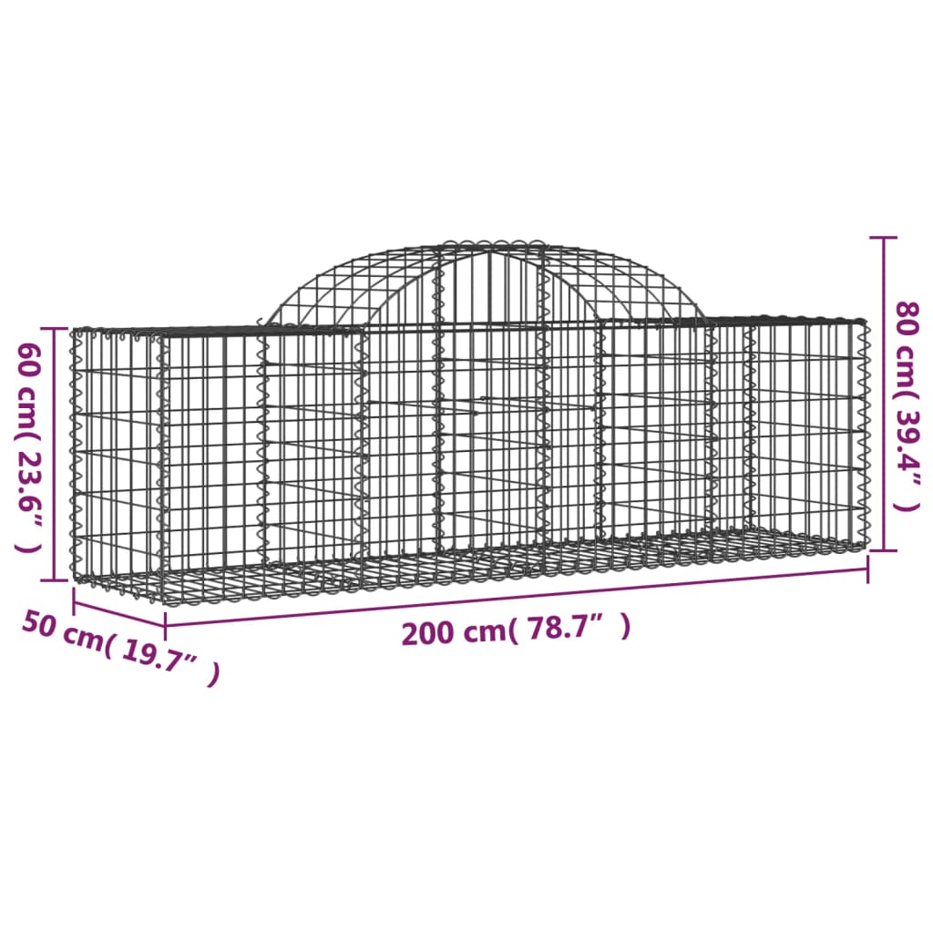 vidaXL Gabionkurver buede 5 stk 200x50x60/80 cm galvanisert jern