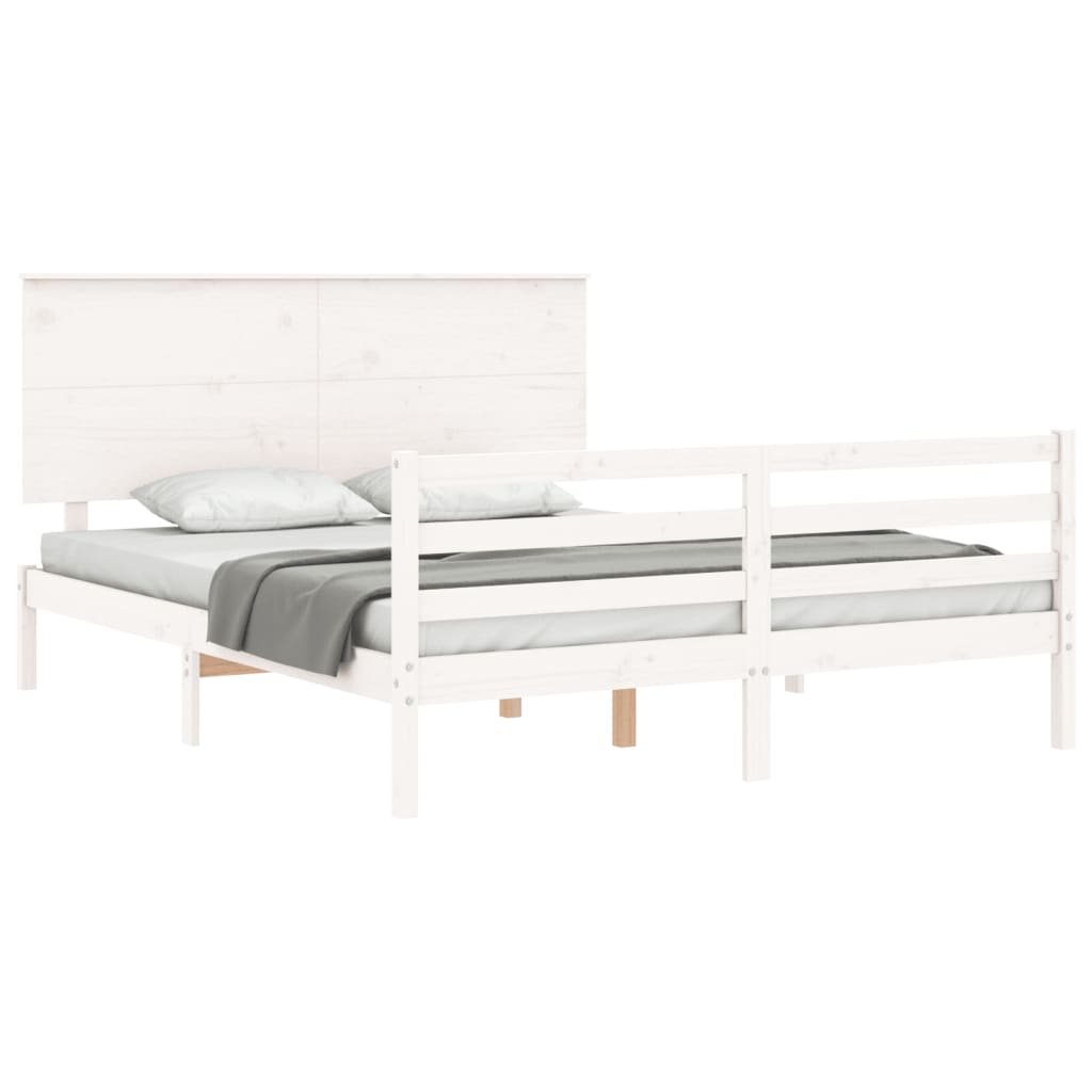 vidaXL Sengeramme med hodegavl hvit 5FT King Size heltre