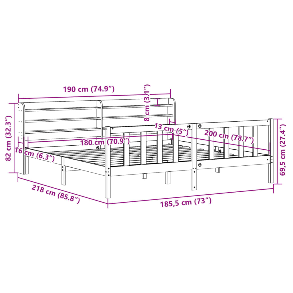 vidaXL Sengeramme uten madrass hvit 180x200 cm heltre furu