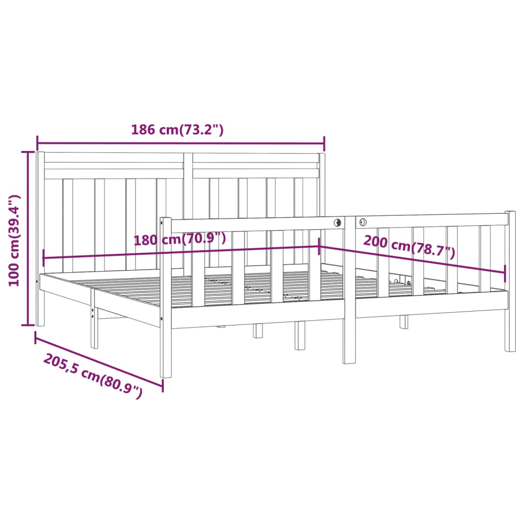 vidaXL Sengeramme hvit heltre furu 180x200 cm 6FT Super King