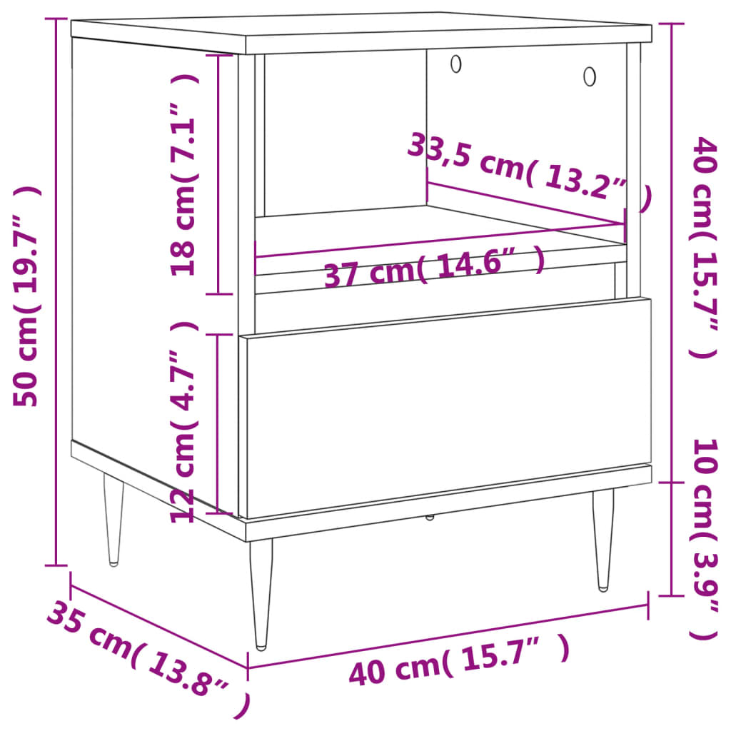 vidaXL Nattbord hvit 40x35x50 cm konstruert tre