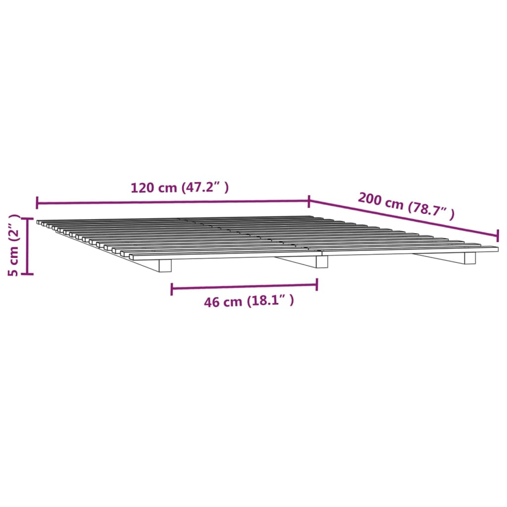 vidaXL Sengeramme svart 120x200 cm heltre furu