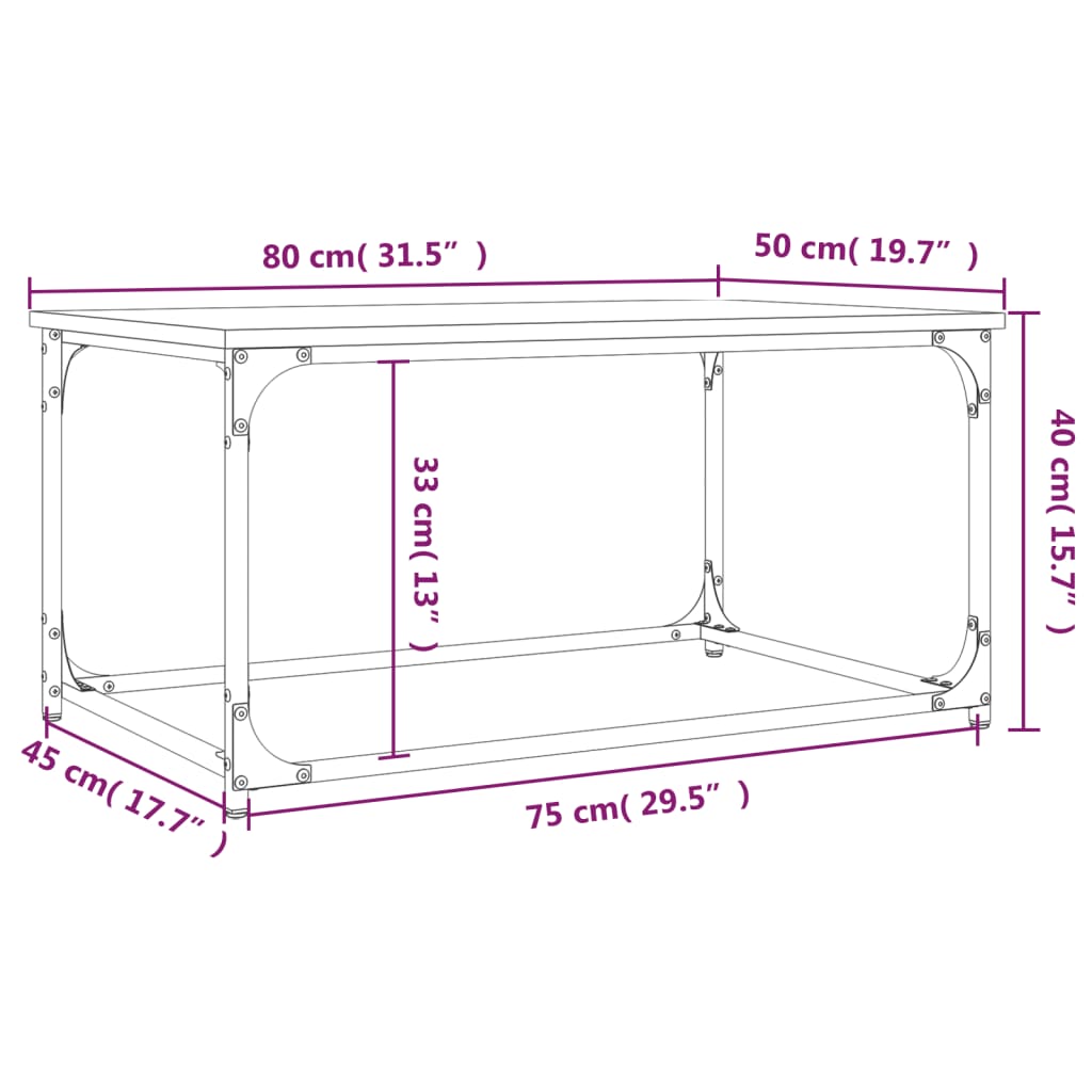 vidaXL Salongbord brun eik 80x50x40 cm konstruert tre og jern