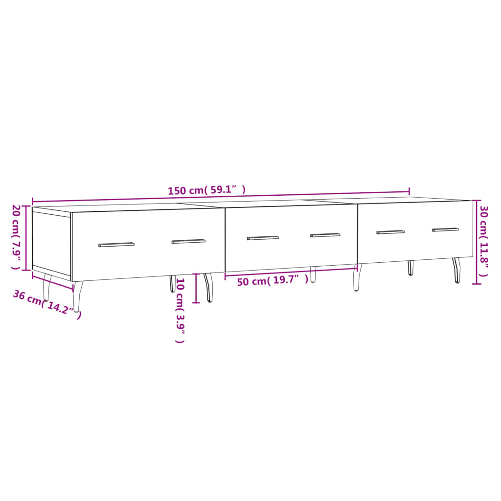 vidaXL TV-benk sonoma eik 150x36x30 cm konstruert tre