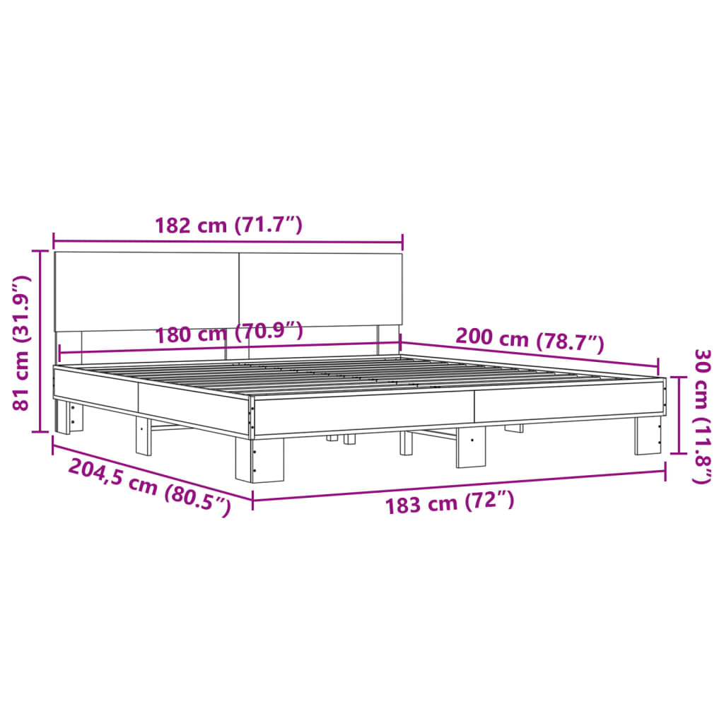 vidaXL Sengeramme sonoma eik 180x200 cm konstruert tre og metall