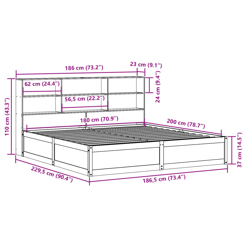 vidaXL Sengeramme uten madrass hvit 180x200 cm heltre furu