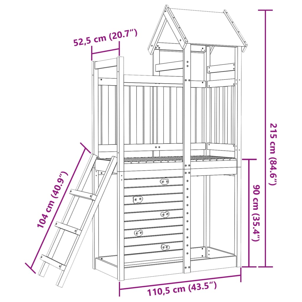 vidaXL Leketårn med klatrevegg 110,5x52,5x215 cm impregnert furu