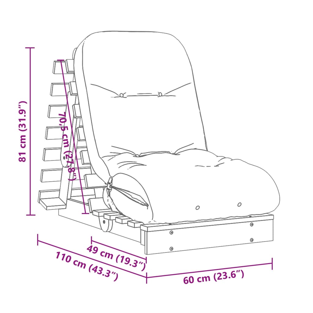 vidaXL Futonsofa med madrass 60x206x11 cm impregnert furu