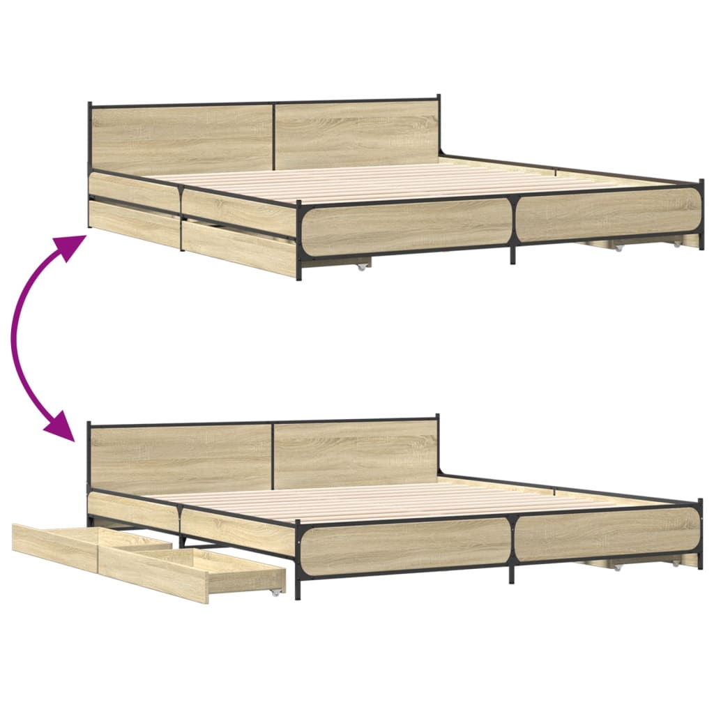 vidaXL Sengeramme med skuffer sonoma eik 200x200 cm konstruert tre