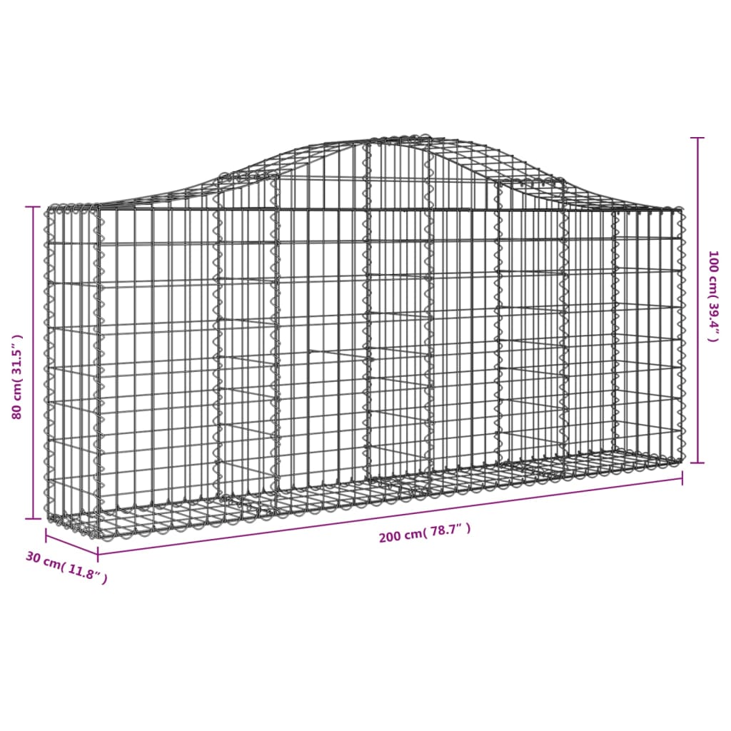 vidaXL Gabionkurver buede 40 stk 200x30x80/100 cm galvanisert jern