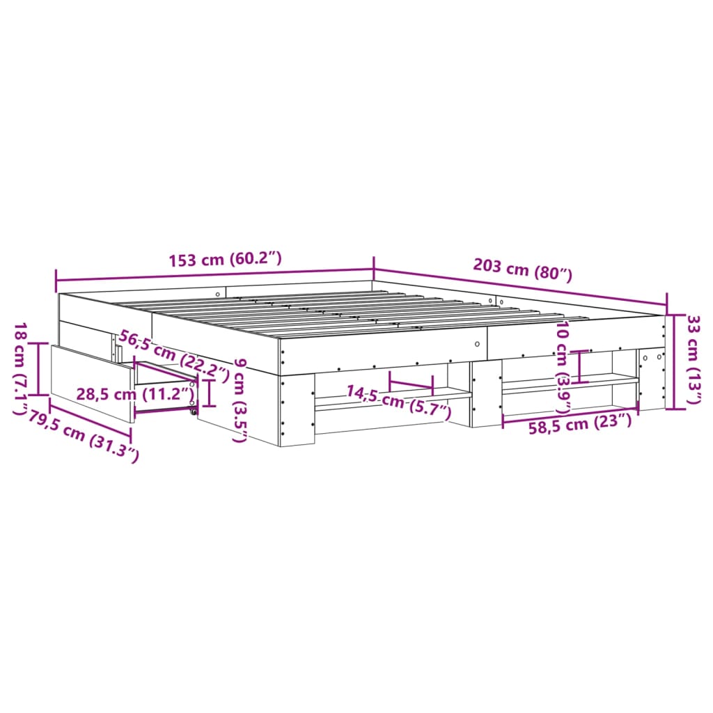 vidaXL Sengeramme uten madrass sonoma eik 150x200 cm konstruert tre