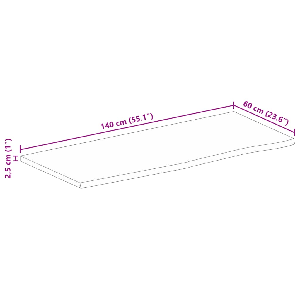 vidaXL Bordplate 140x60x2,5 cm naturlig kant heltre mango