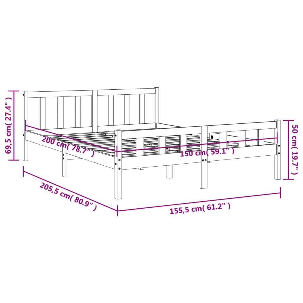 vidaXL Sengeramme uten madrass brun 150x200 cm heltre furu