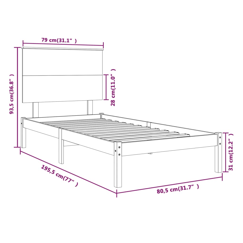 vidaXL Sengeramme honningbrun heltre 75x190 cm Small Single