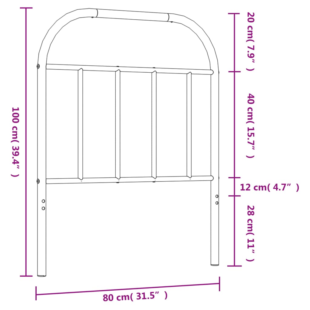 vidaXL Sengegavl i metall svart 75 cm