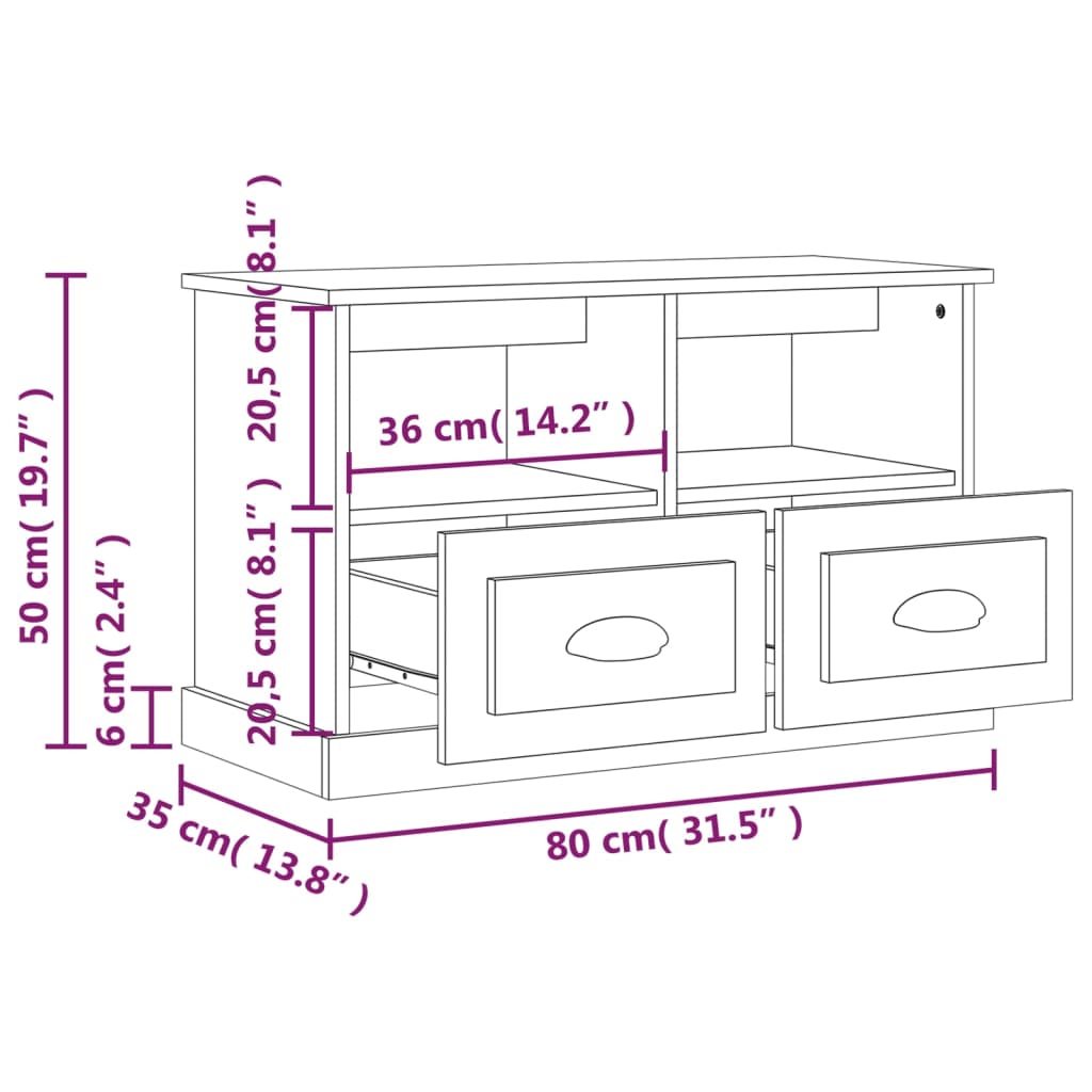 vidaXL TV-benk grå sonoma 80x35x50 cm konstruert tre