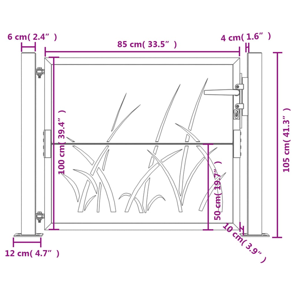 vidaXL Hageport antrasitt 105x105 cm stål gressdesign