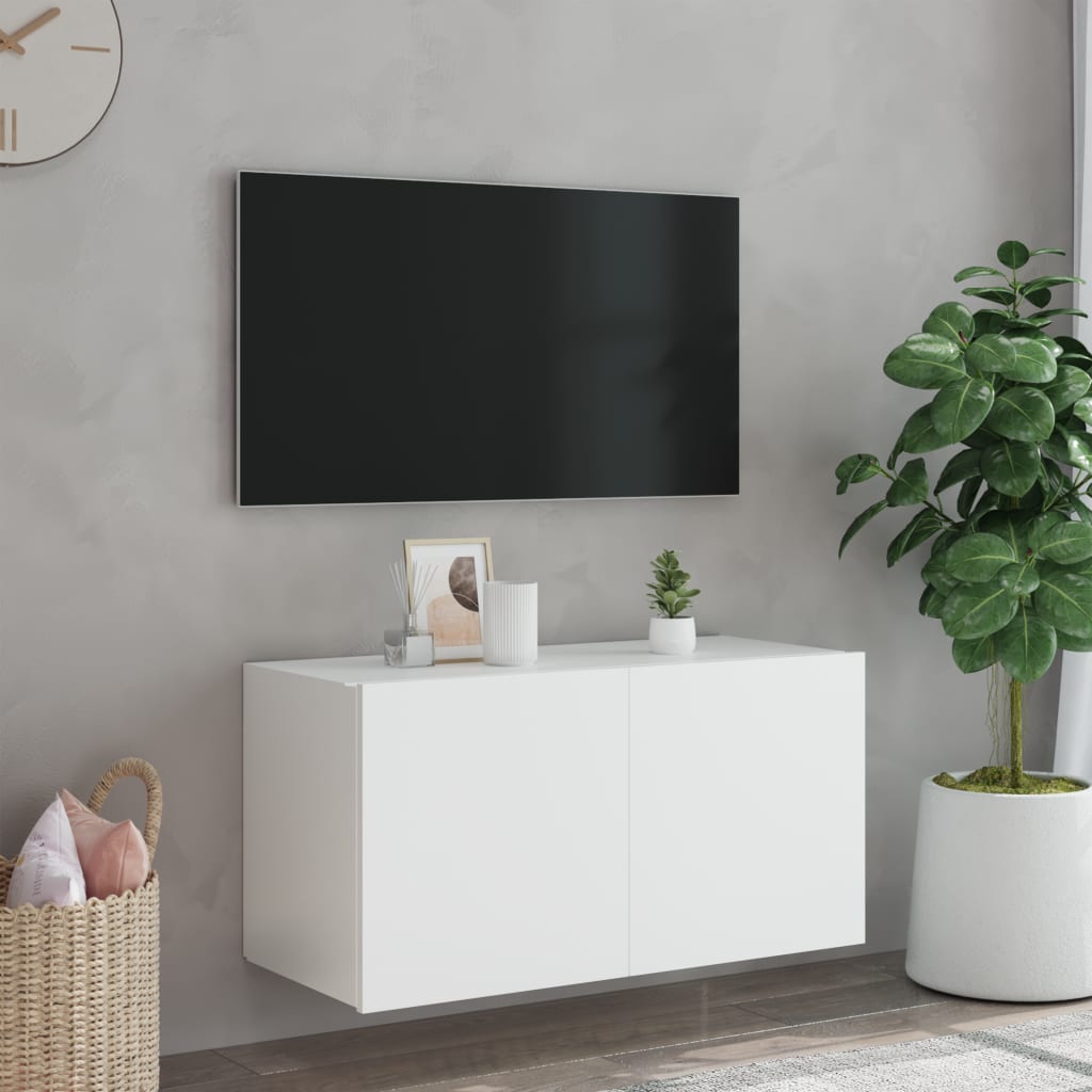 vidaXL Vegghengt TV-benk med LED hvit 80x35x41 cm