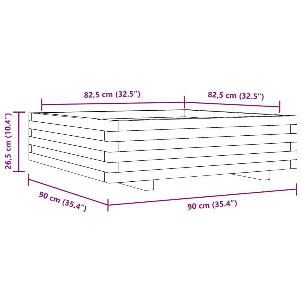 vidaXL Plantekasse 90x90x26,5 cm heltre furu