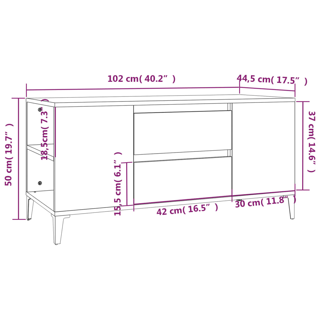 vidaXL TV-benk røkt eik 102x44,5x50 cm konstruert tre