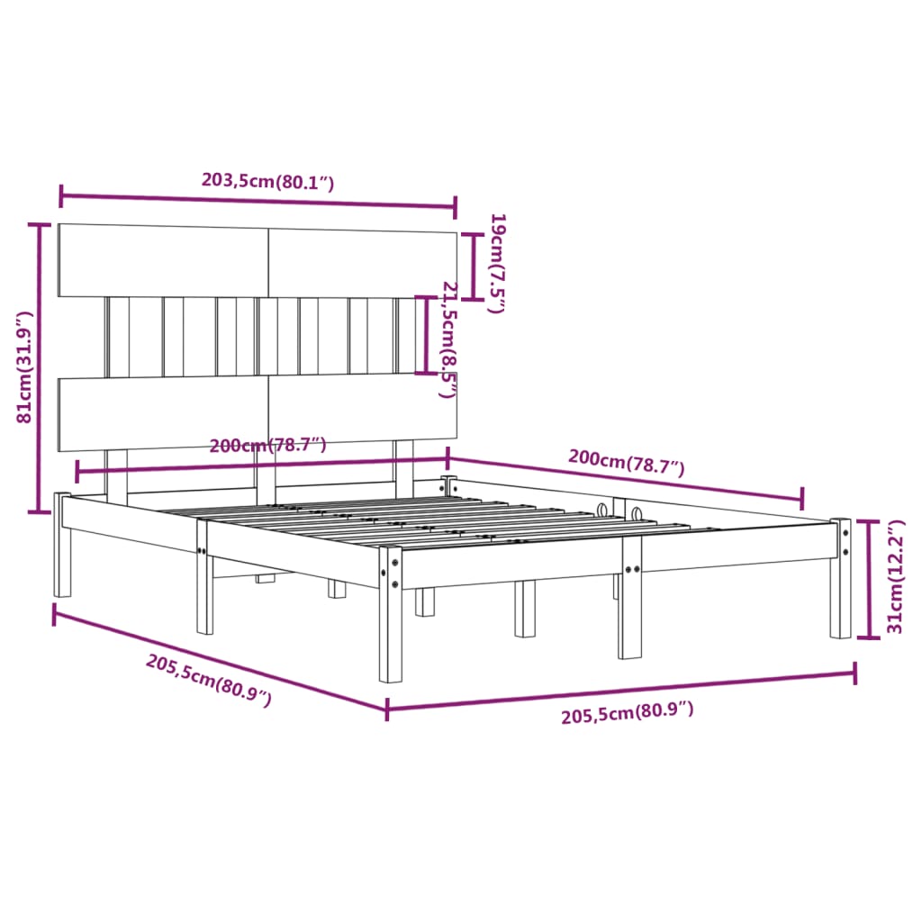 vidaXL Sengeramme honningbrun heltre200x200 cm